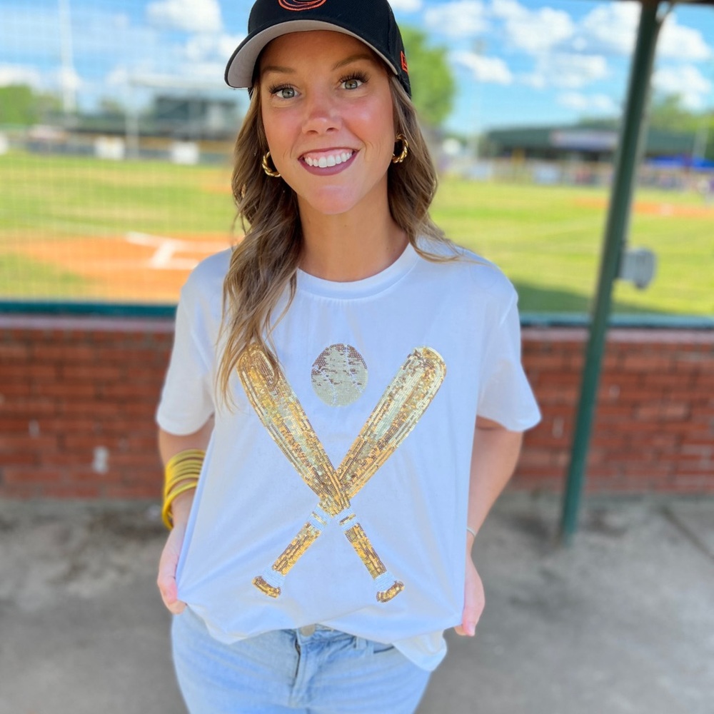 Queen Of Sparkles - Gold Baseball & Bats Tee